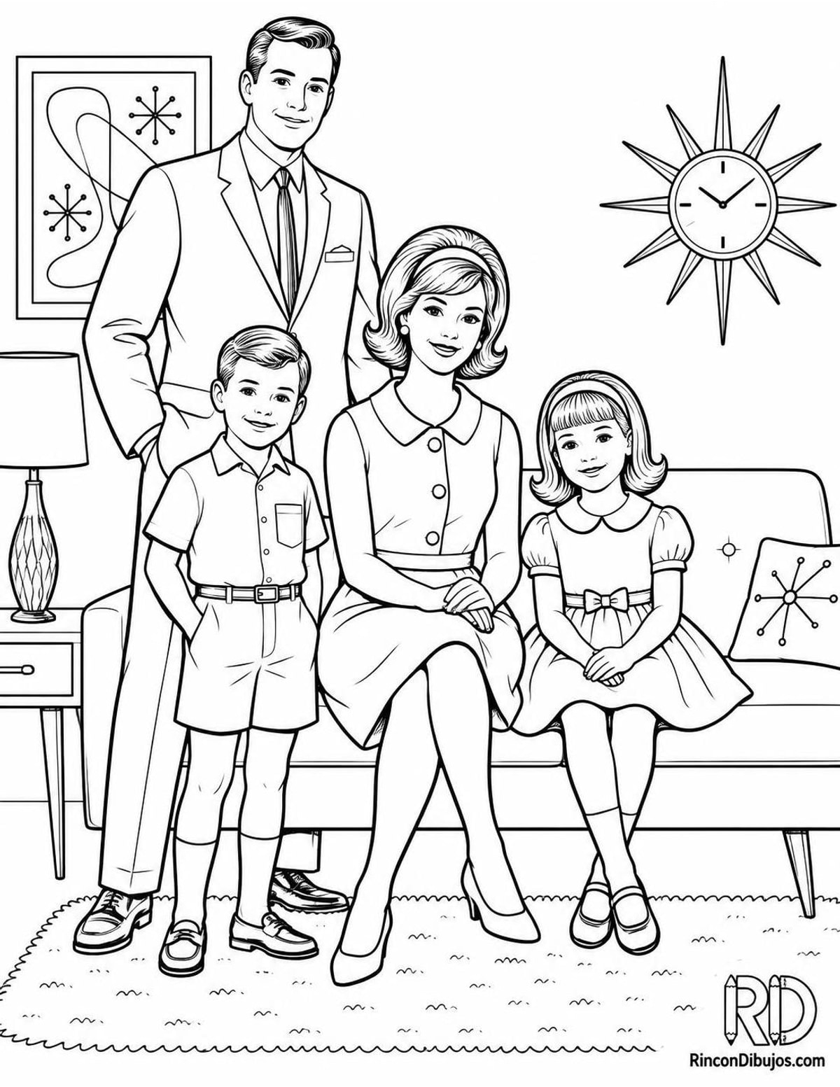Dibujo de familia de los 60 para colorear Dibujo de familia de los 60 para colorear