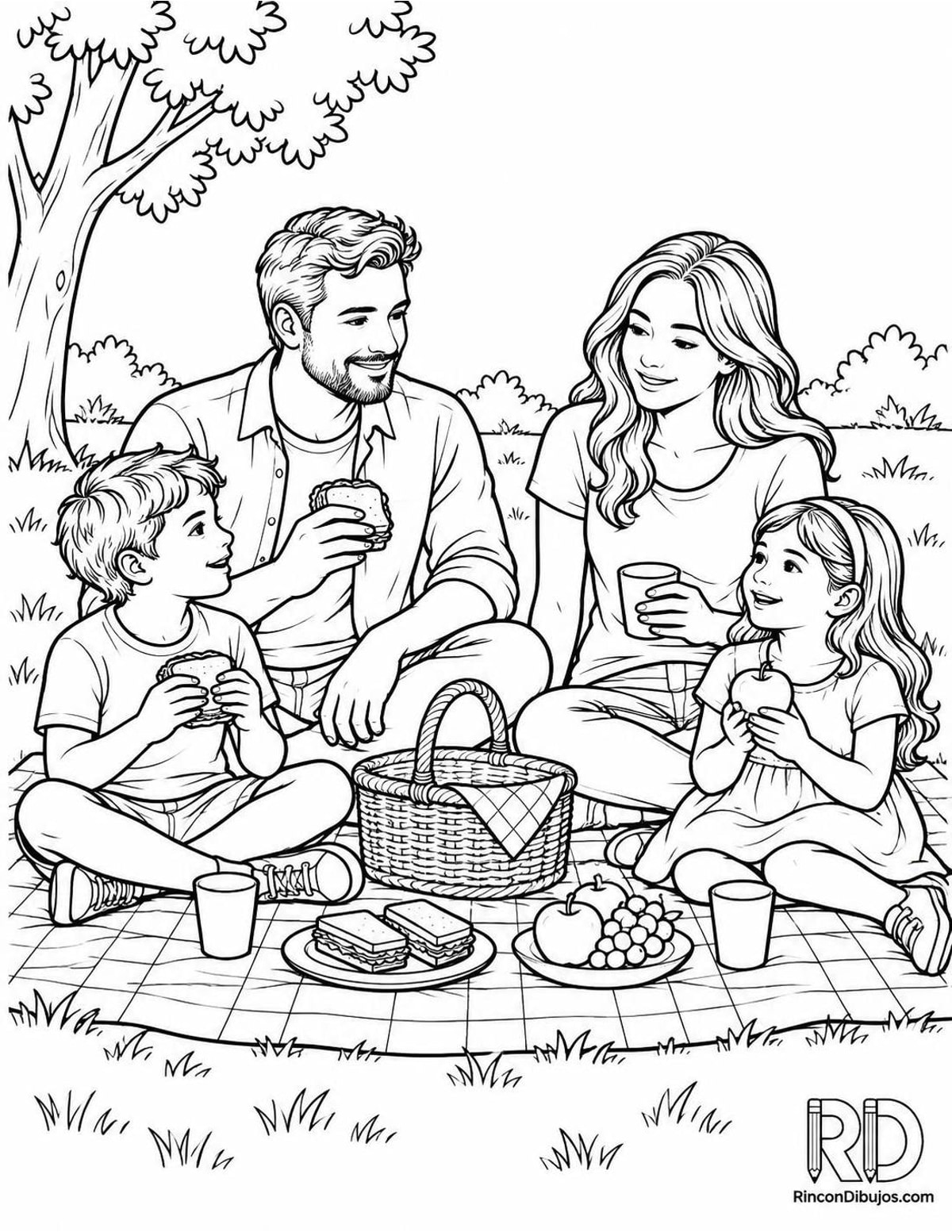 Dibujo de familia de picnic para colorear Dibujo de familia de picnic para colorear
