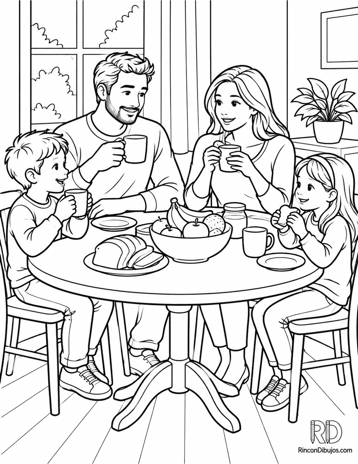 Dibujo de familia desayunando para colorear Dibujo de familia desayunando para colorear