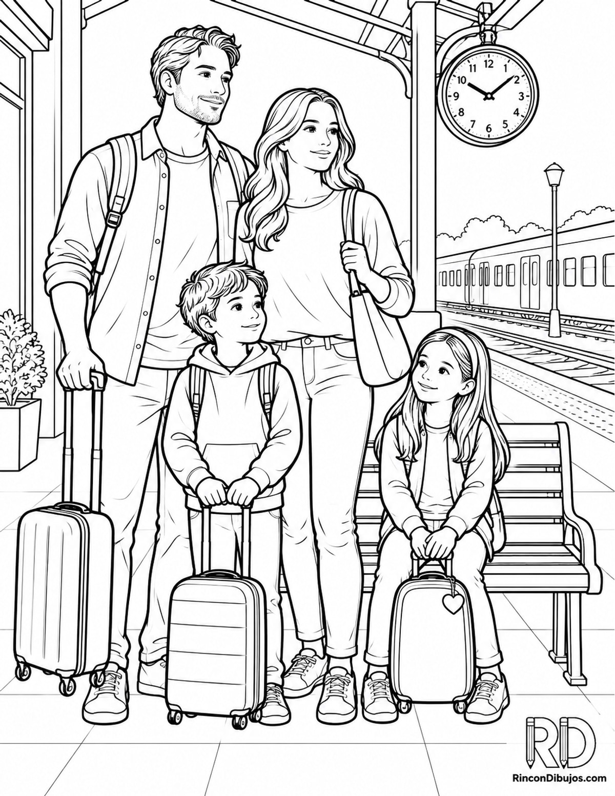Dibujo de familia esperando para colorear Dibujo de familia esperando para colorear