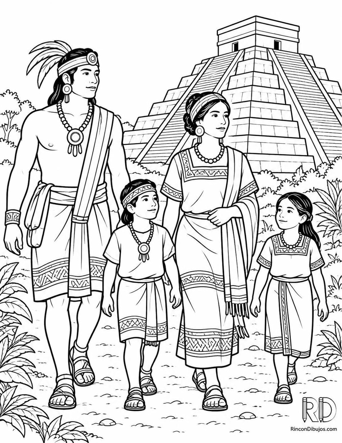 Dibujo de familia maya para colorear Dibujo de familia maya para colorear