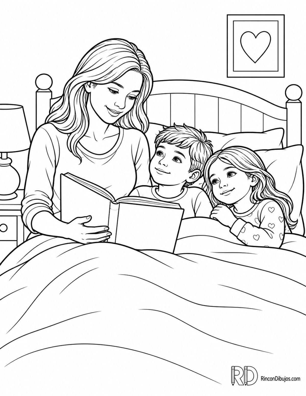Dibujo de familia monoparental leyendo para colorear Dibujo de familia monoparental leyendo para colorear