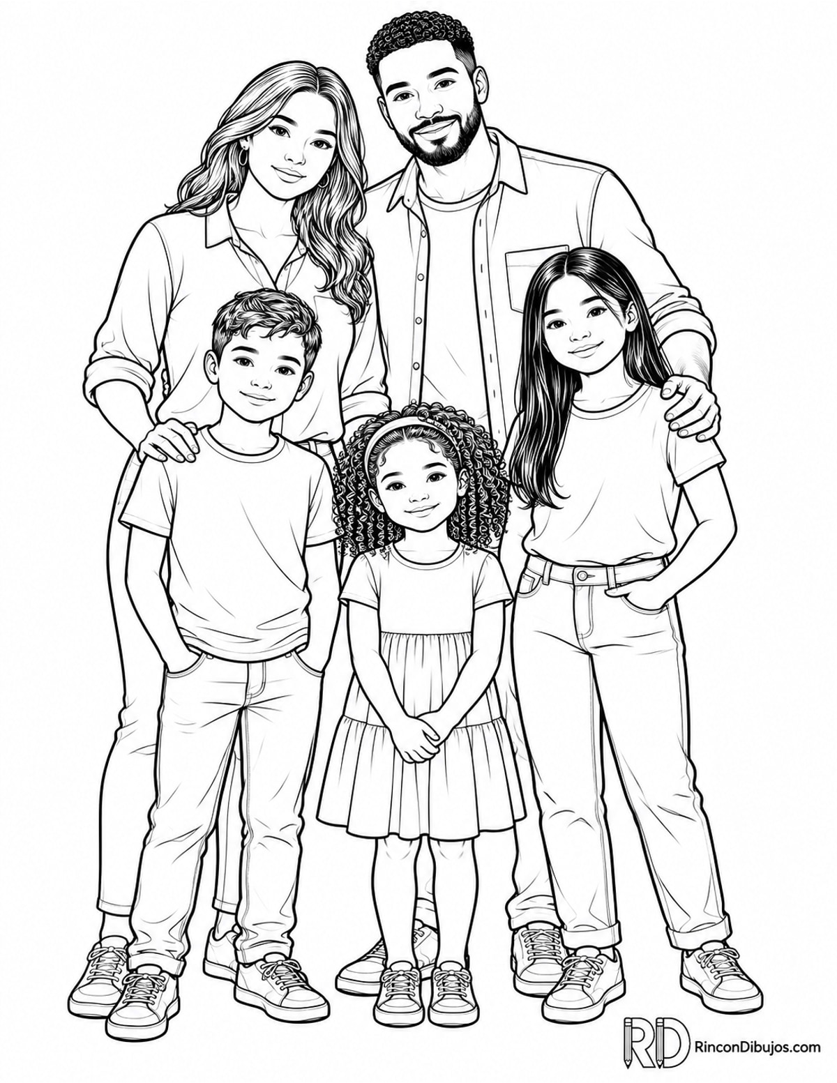 Dibujo de familia multicultural posando para colorear Dibujo de familia multicultural posando para colorear