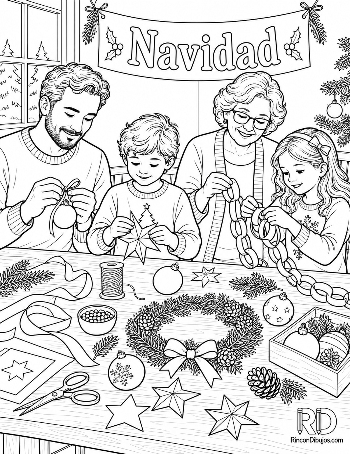 Dibujo de familia Navidad adornos para colorear Dibujo de familia Navidad adornos para colorear