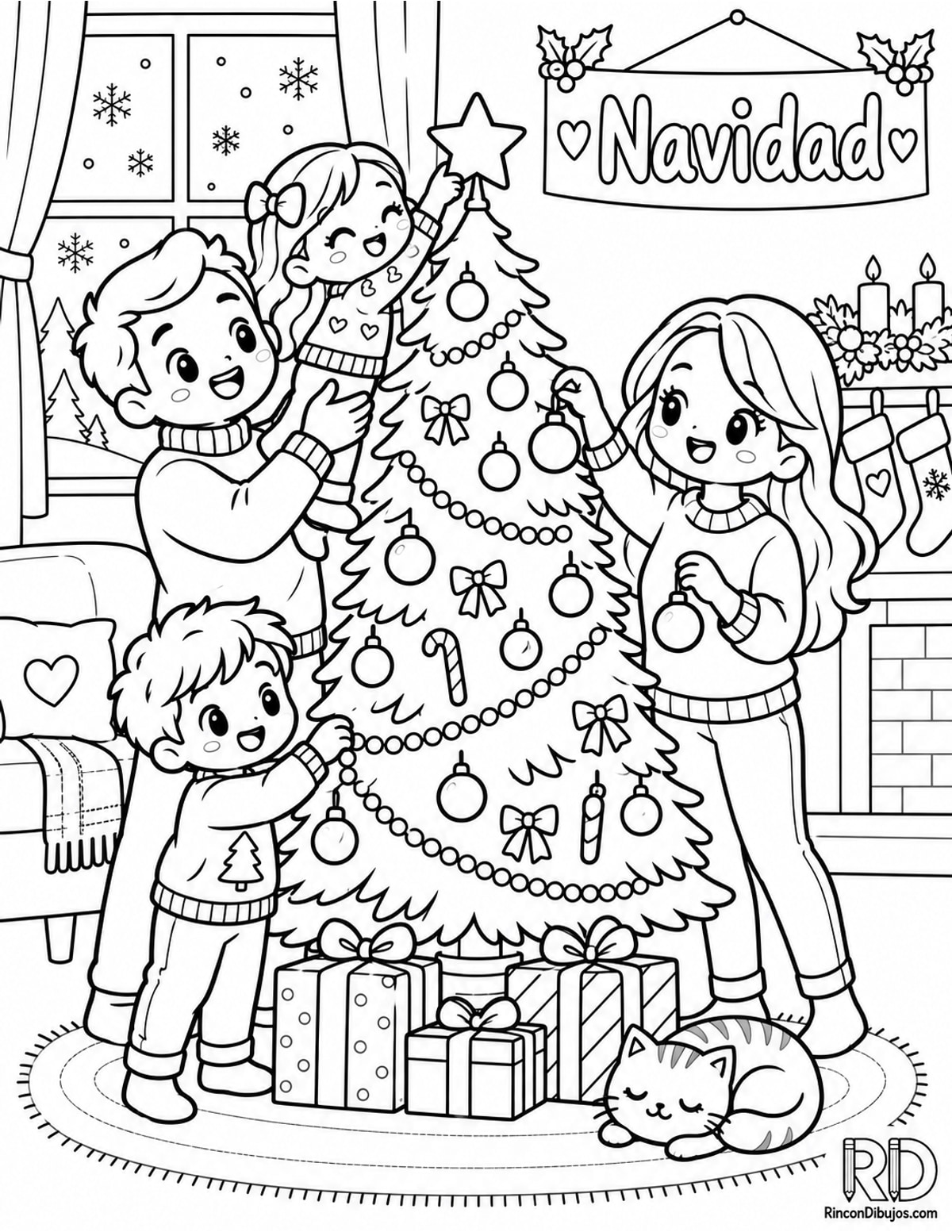 Dibujo de familia Navidad kawaii para colorear Dibujo de familia Navidad kawaii para colorear