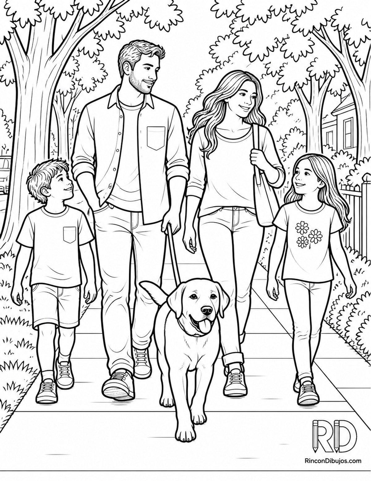 Dibujo de familia paseando para colorear Dibujo de familia paseando para colorear