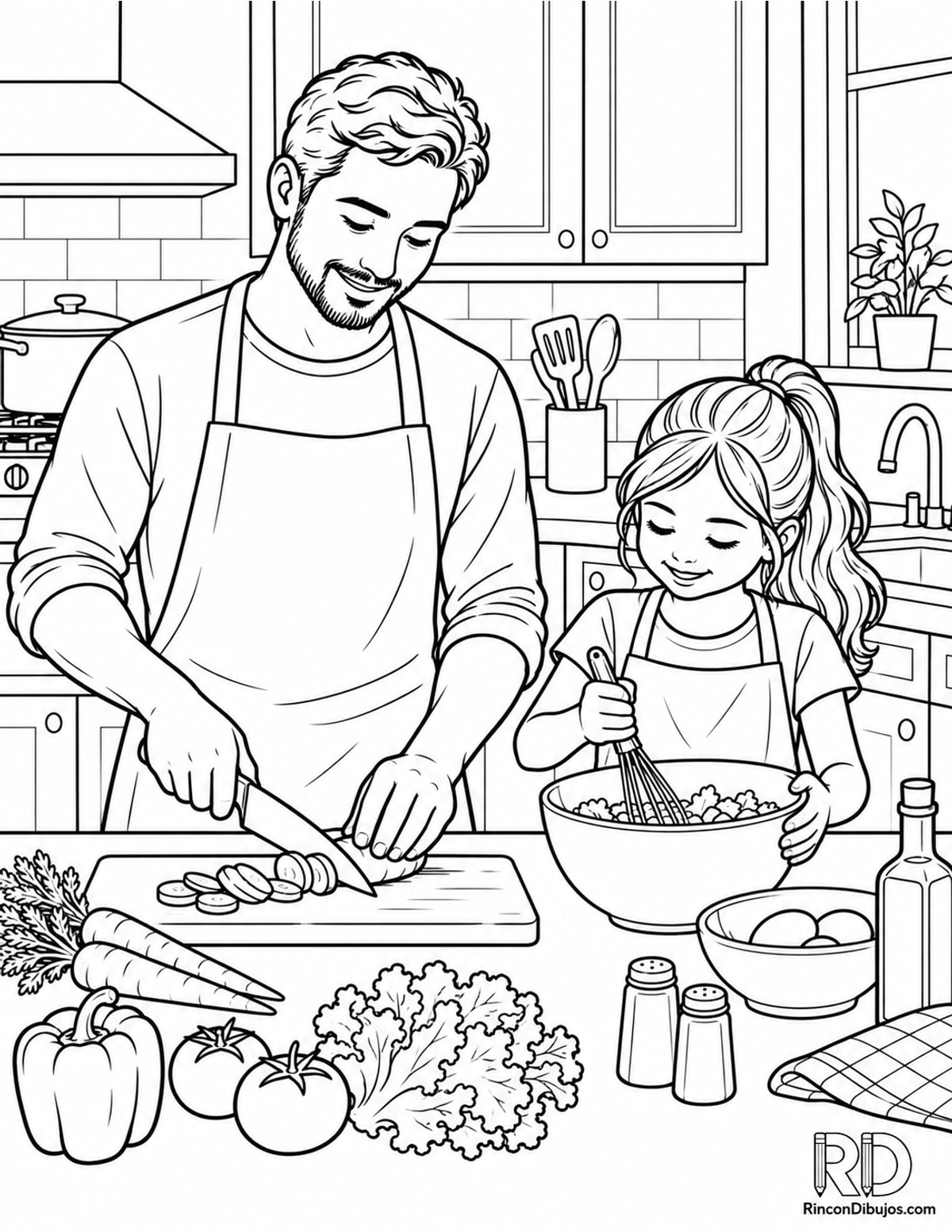 Dibujo de familia preparando una para colorear Dibujo de familia preparando una para colorear