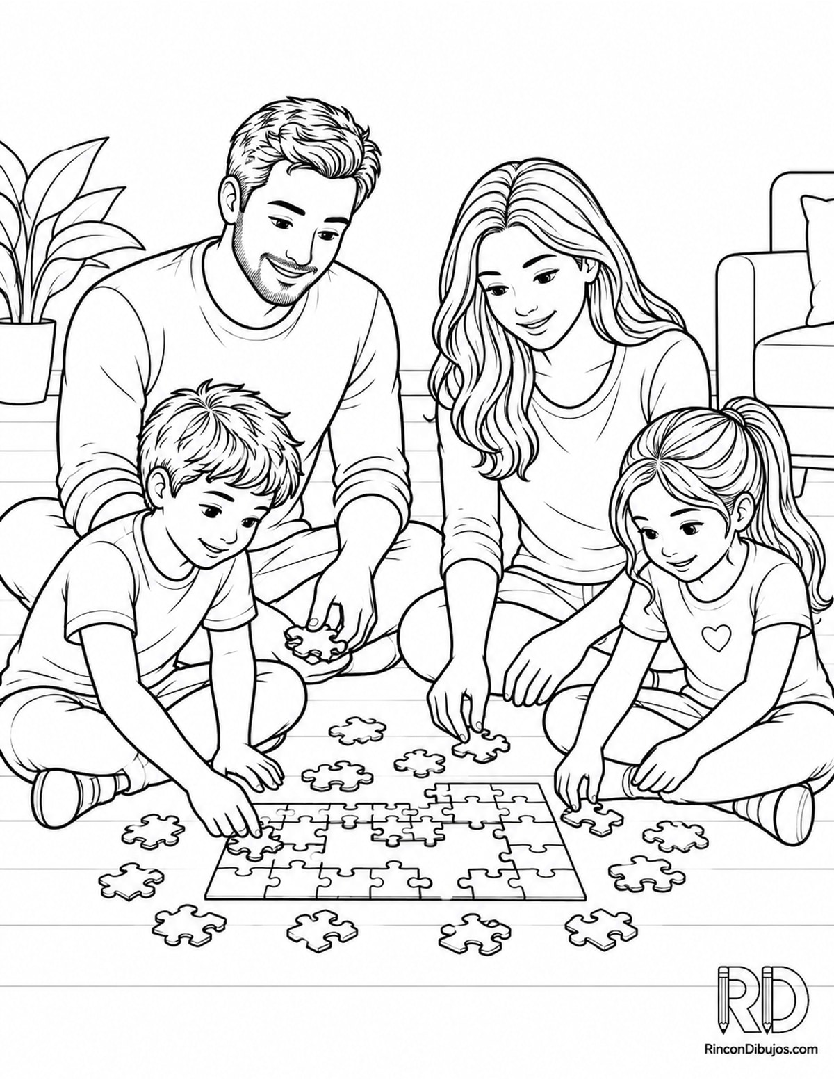 Dibujo de familia sentada para colorear para colorear Dibujo de familia sentada para colorear para colorear