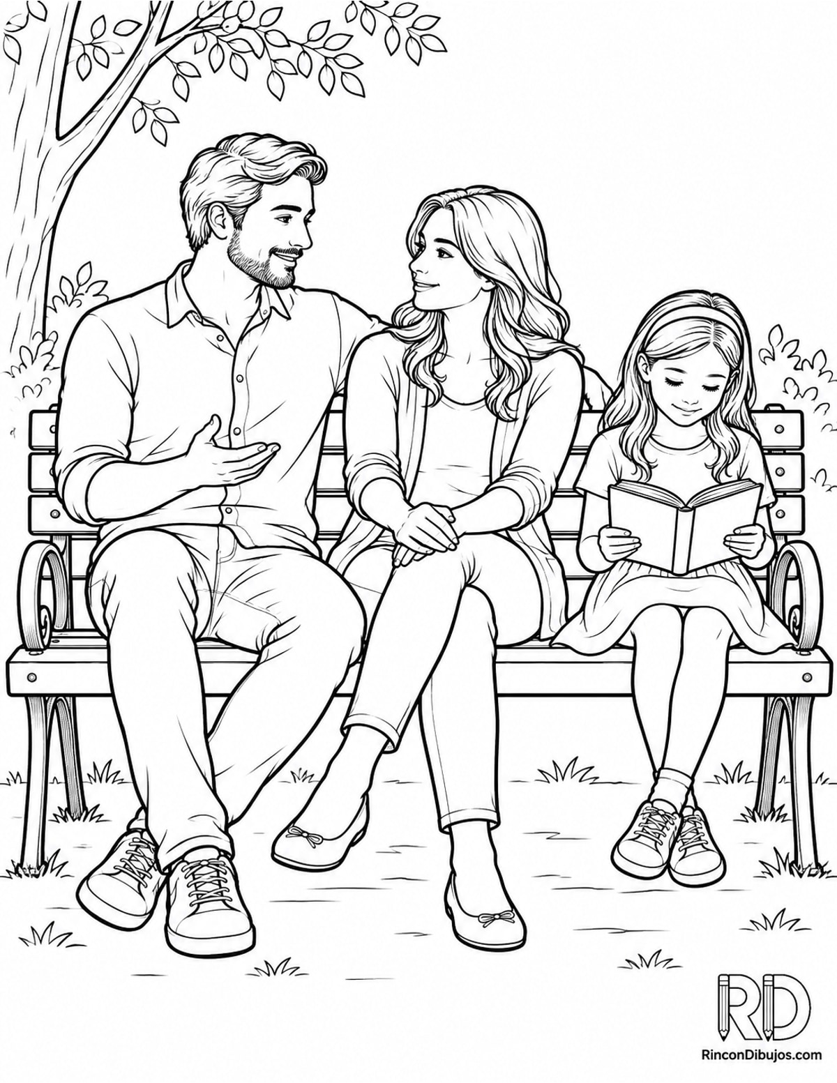 Dibujo de familia sentada para colorear Dibujo de familia sentada para colorear
