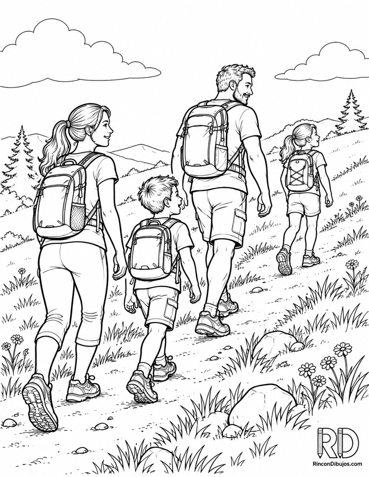 Dibujo de familia subiendo una para colorear Dibujo de familia subiendo una para colorear