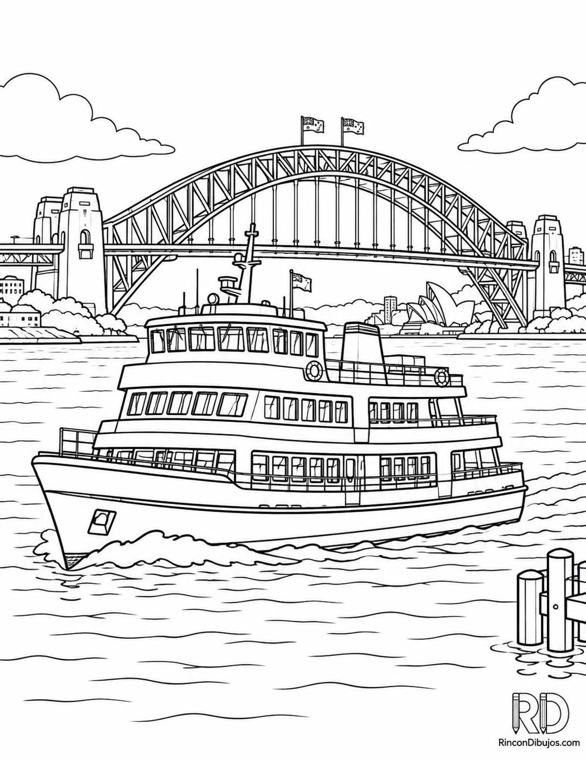 Dibujo de ferry en Sídney para colorear Dibujo de ferry en Sídney para colorear