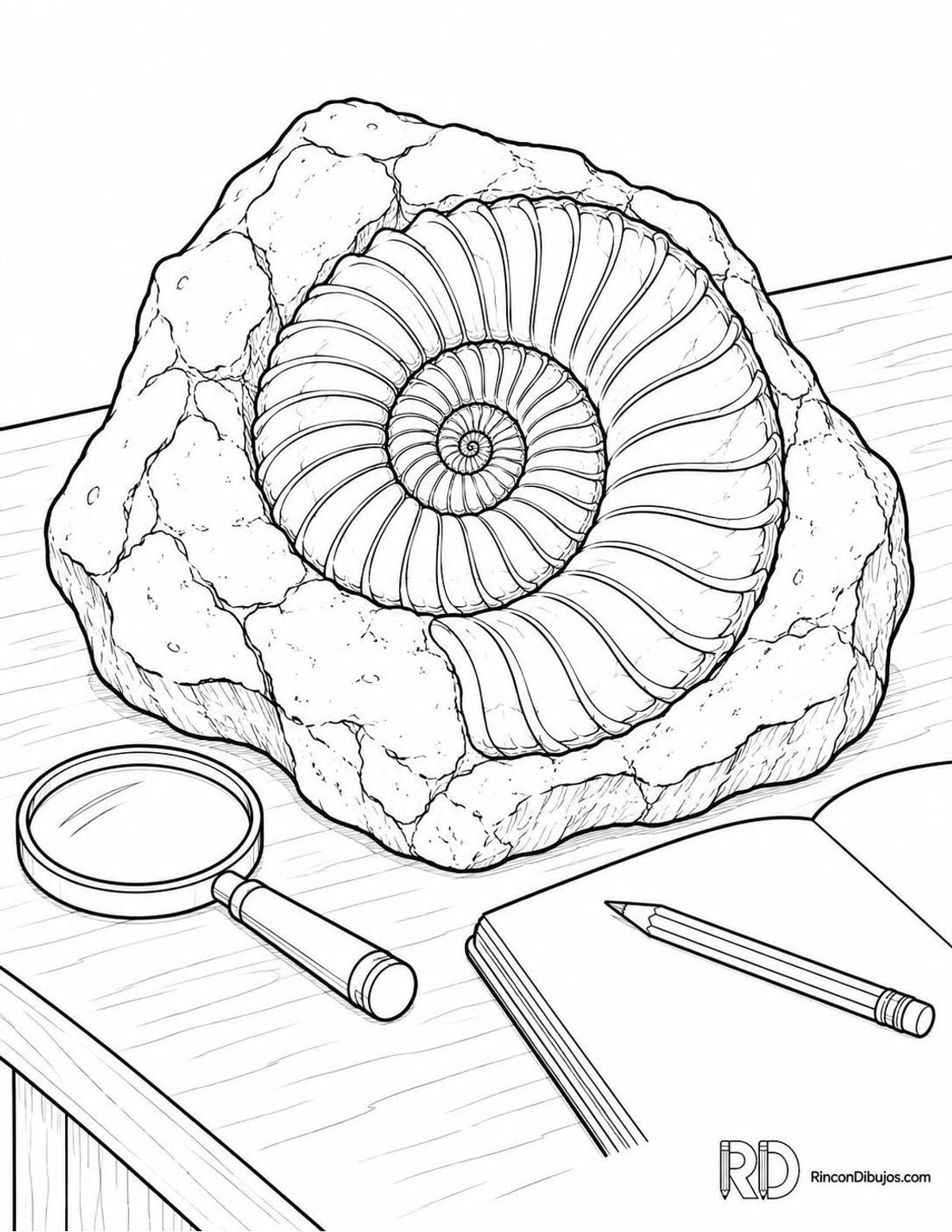 Dibujo de fósil de ammonite para colorear