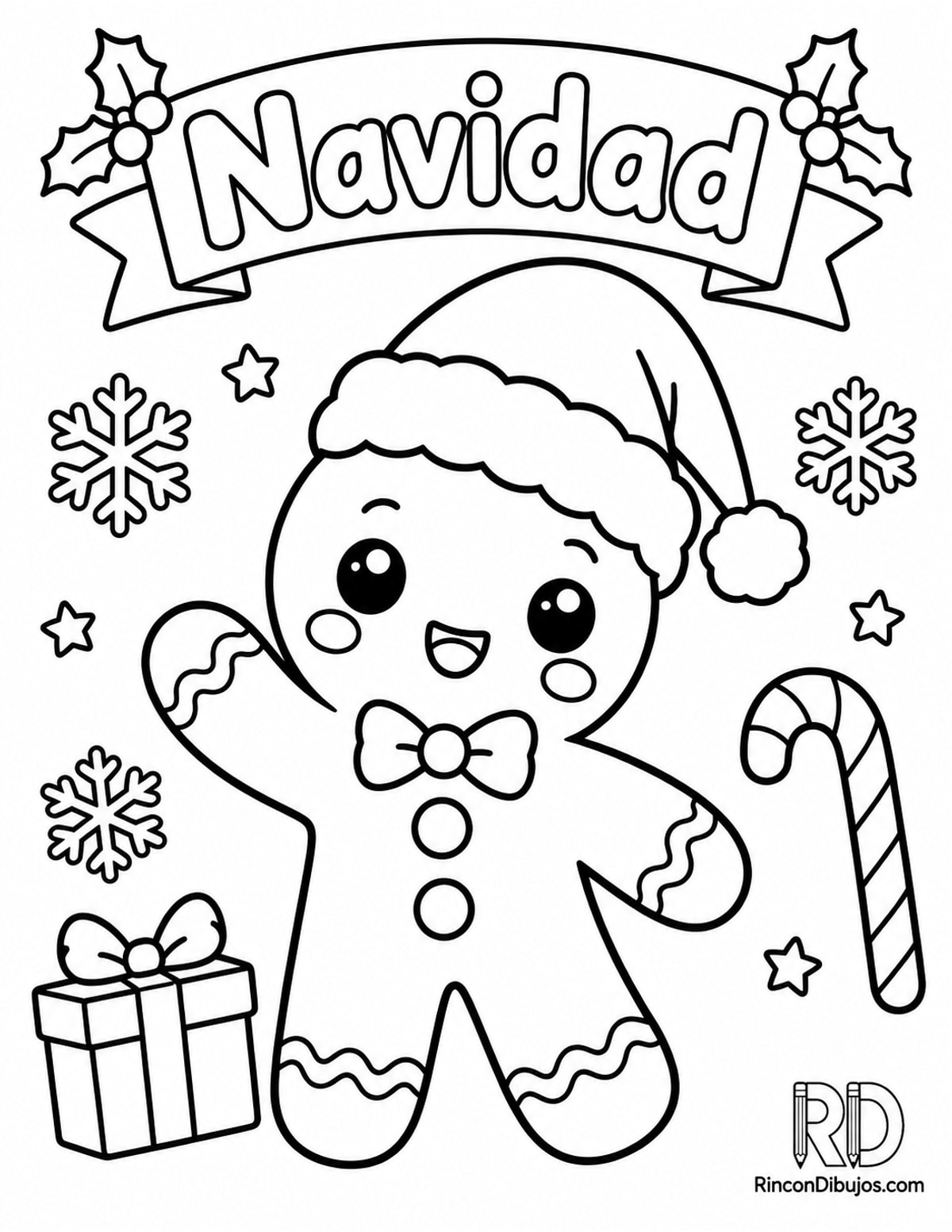 Dibujo de galleta Navidad kawaii para colorear Dibujo de galleta Navidad kawaii para colorear
