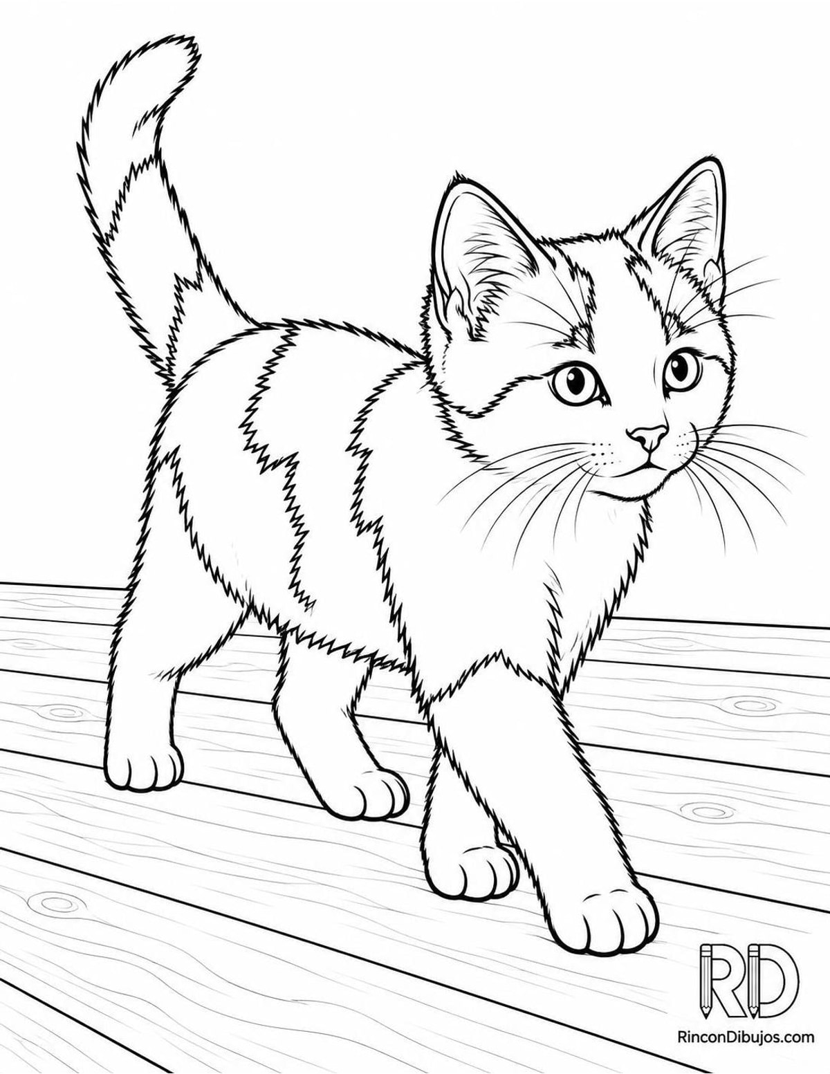 Dibujo de gatito bicolor caminando para colorear Dibujo de gatito bicolor caminando para colorear