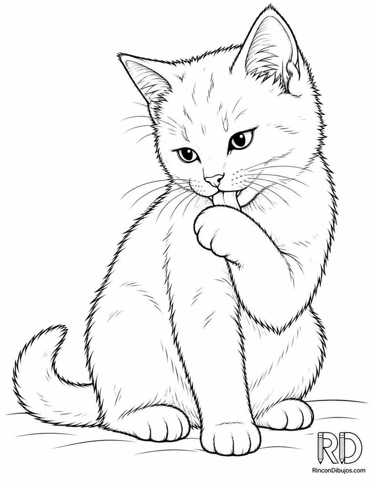 Dibujo de gatito blanco lavándose para colorear Dibujo de gatito blanco lavándose para colorear