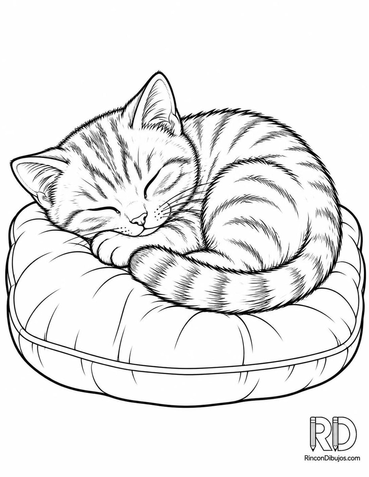 Dibujo de gatito gris durmiendo para colorear Dibujo de gatito gris durmiendo para colorear