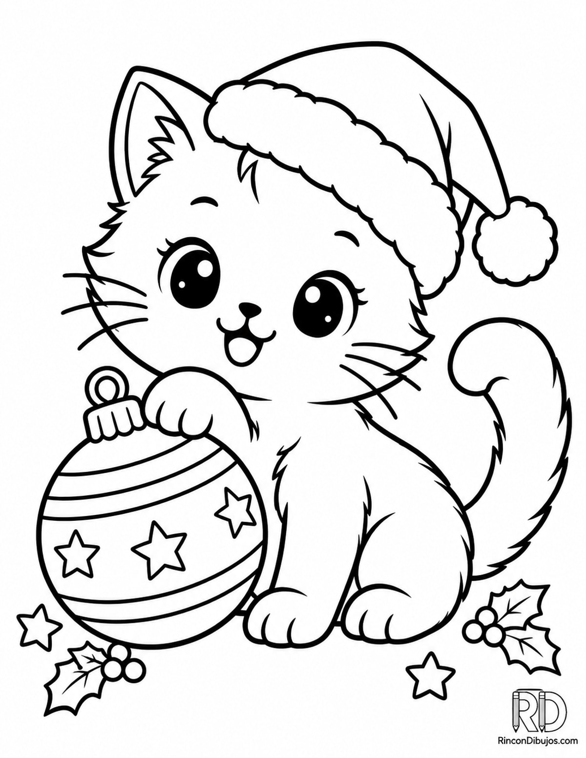 Dibujo de gatito Santa Claus kawaii para colorear Dibujo de gatito Santa Claus kawaii para colorear