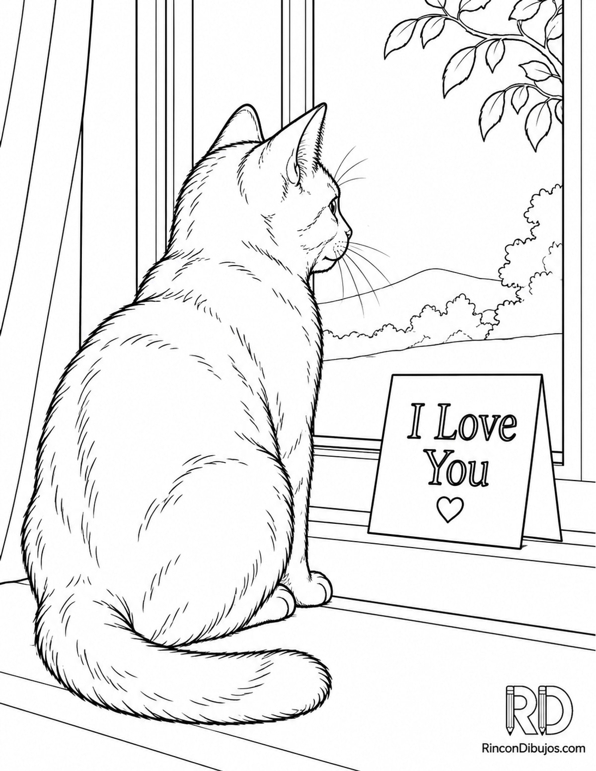 Dibujo de gato doméstico de I Love para colorear Dibujo de gato doméstico de I Love para colorear