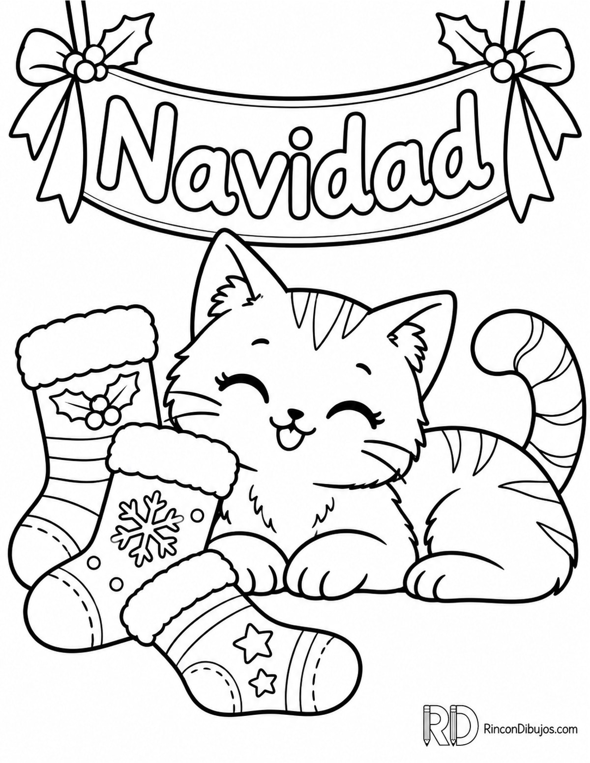 Dibujo de gato Navidad kawaii para colorear Dibujo de gato Navidad kawaii para colorear