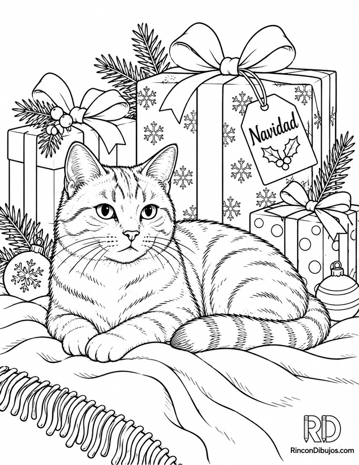 Dibujo de gato Navidad para colorear
