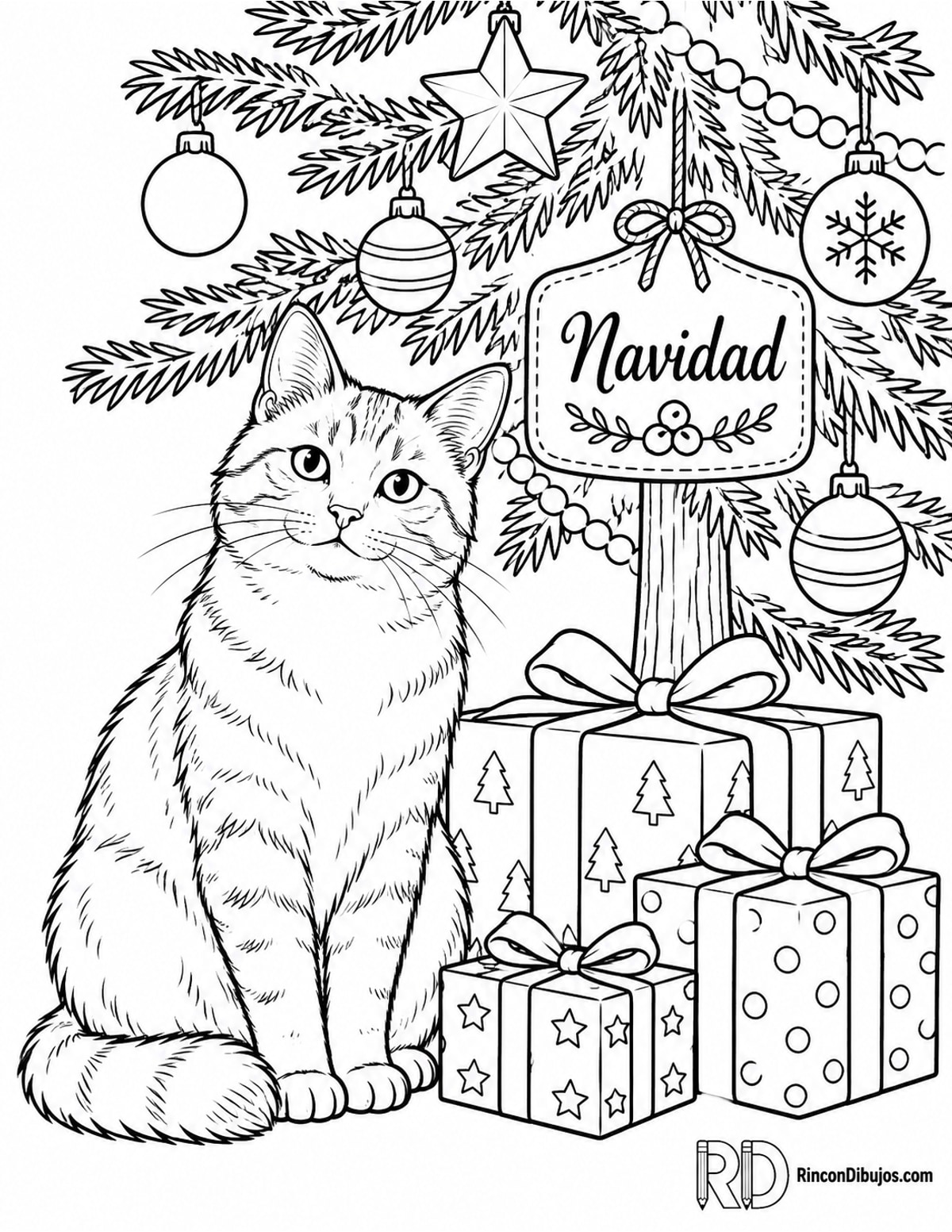 Dibujo de gato Navidad regalos para colorear Dibujo de gato Navidad regalos para colorear