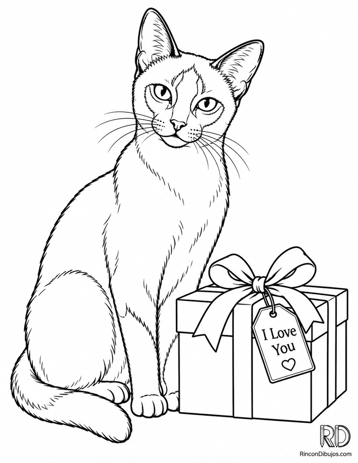 Dibujo de gato siamés sentado para colorear Dibujo de gato siamés sentado para colorear