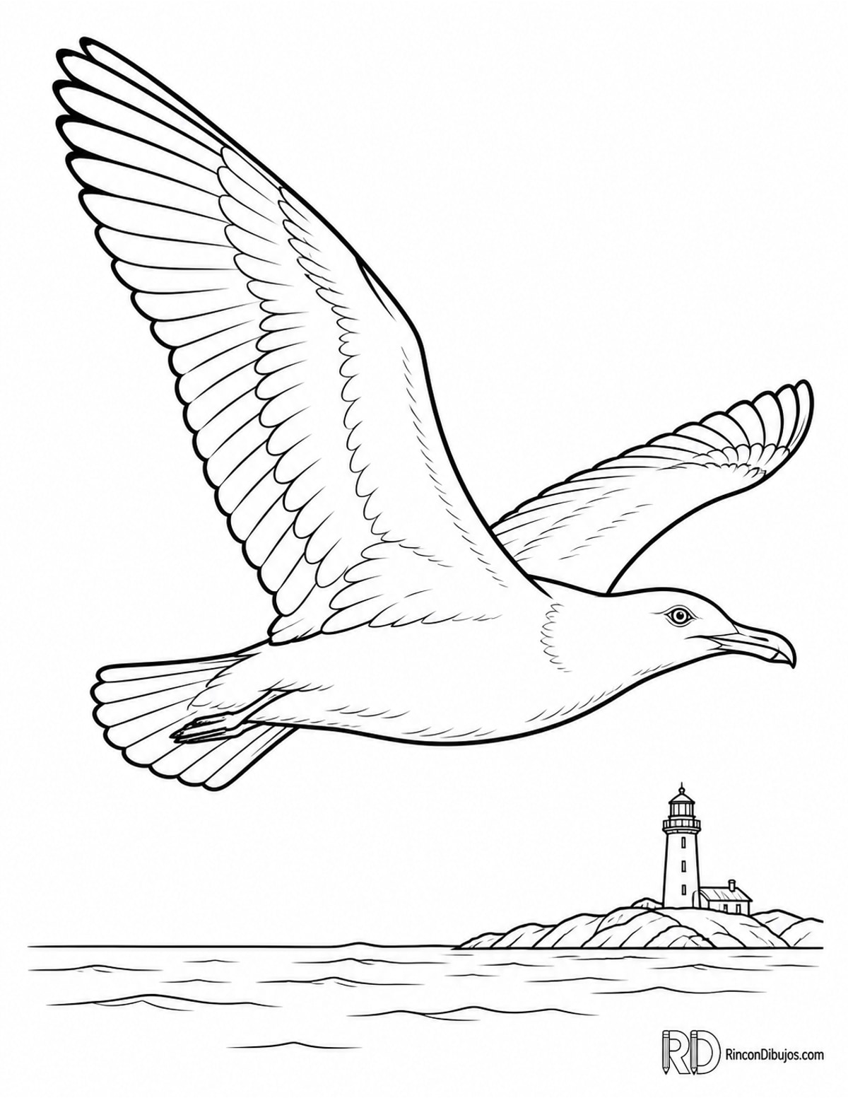 Dibujo de gaviota con faro para colorear Dibujo de gaviota con faro para colorear