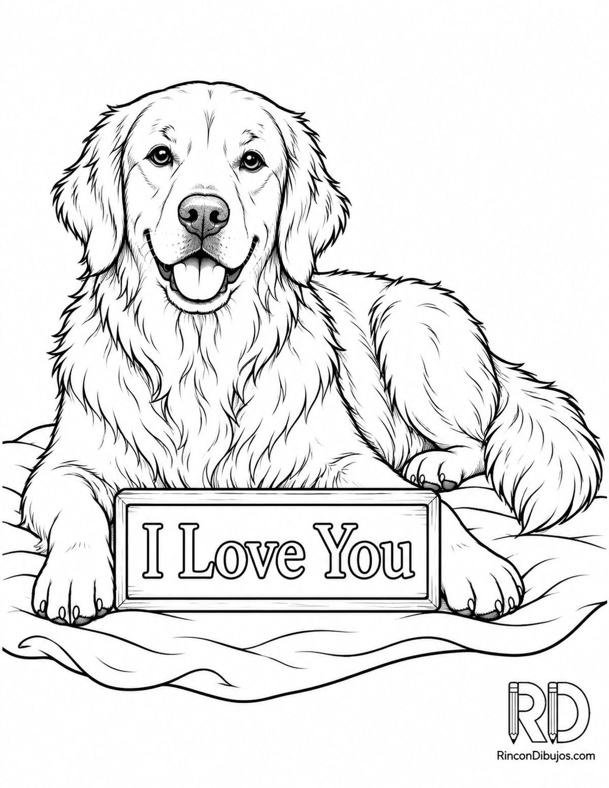 Dibujo de golden retriever acostado para colorear Dibujo de golden retriever acostado para colorear