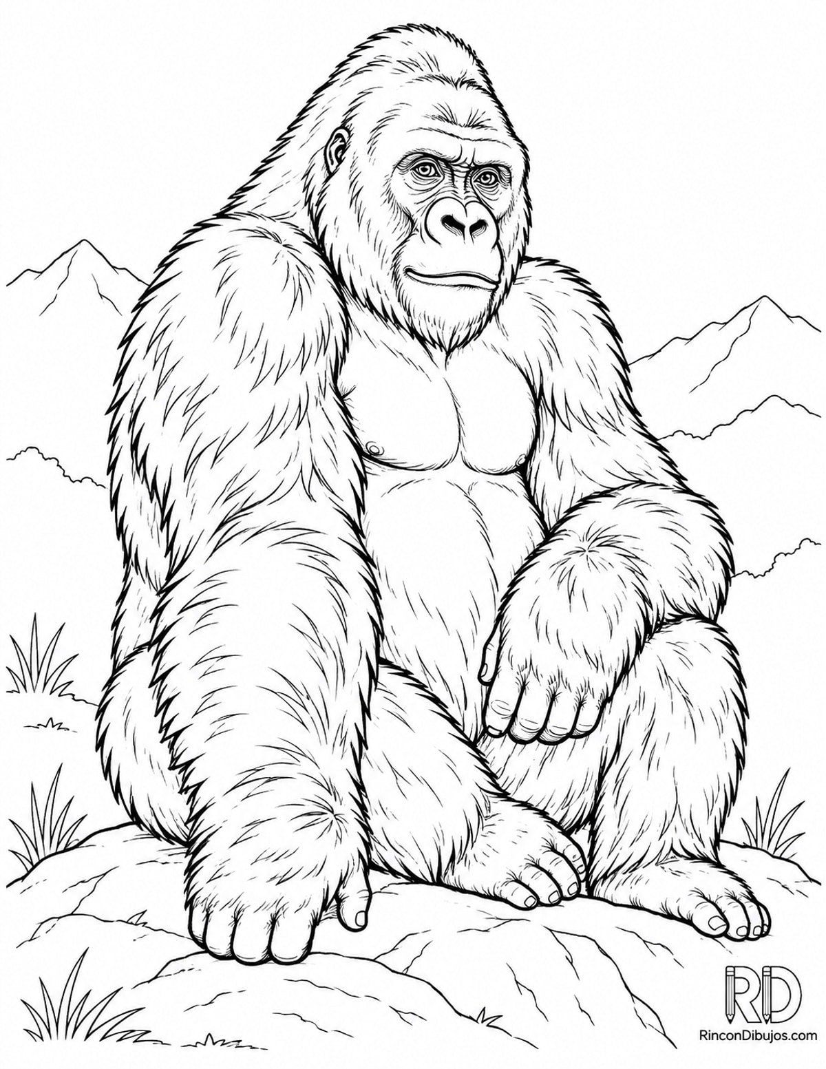 Dibujo de gorila de montaña para colorear Dibujo de gorila de montaña para colorear