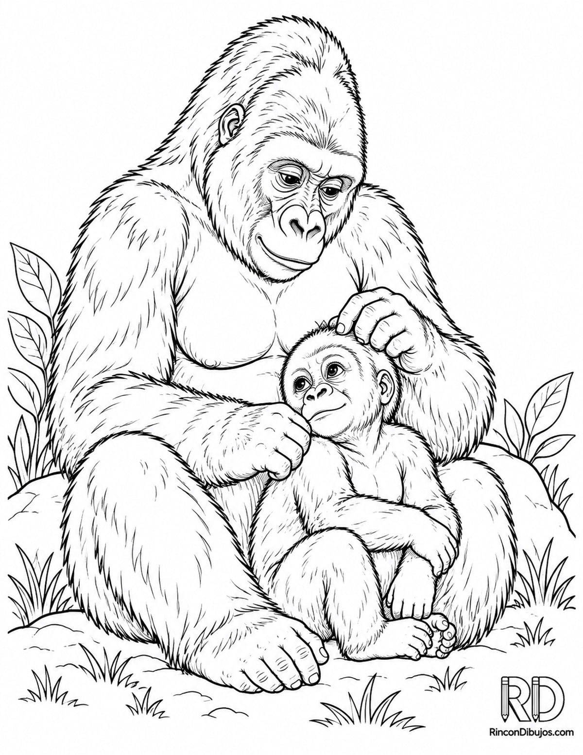 Dibujo de gorila hembra sentada para colorear Dibujo de gorila hembra sentada para colorear