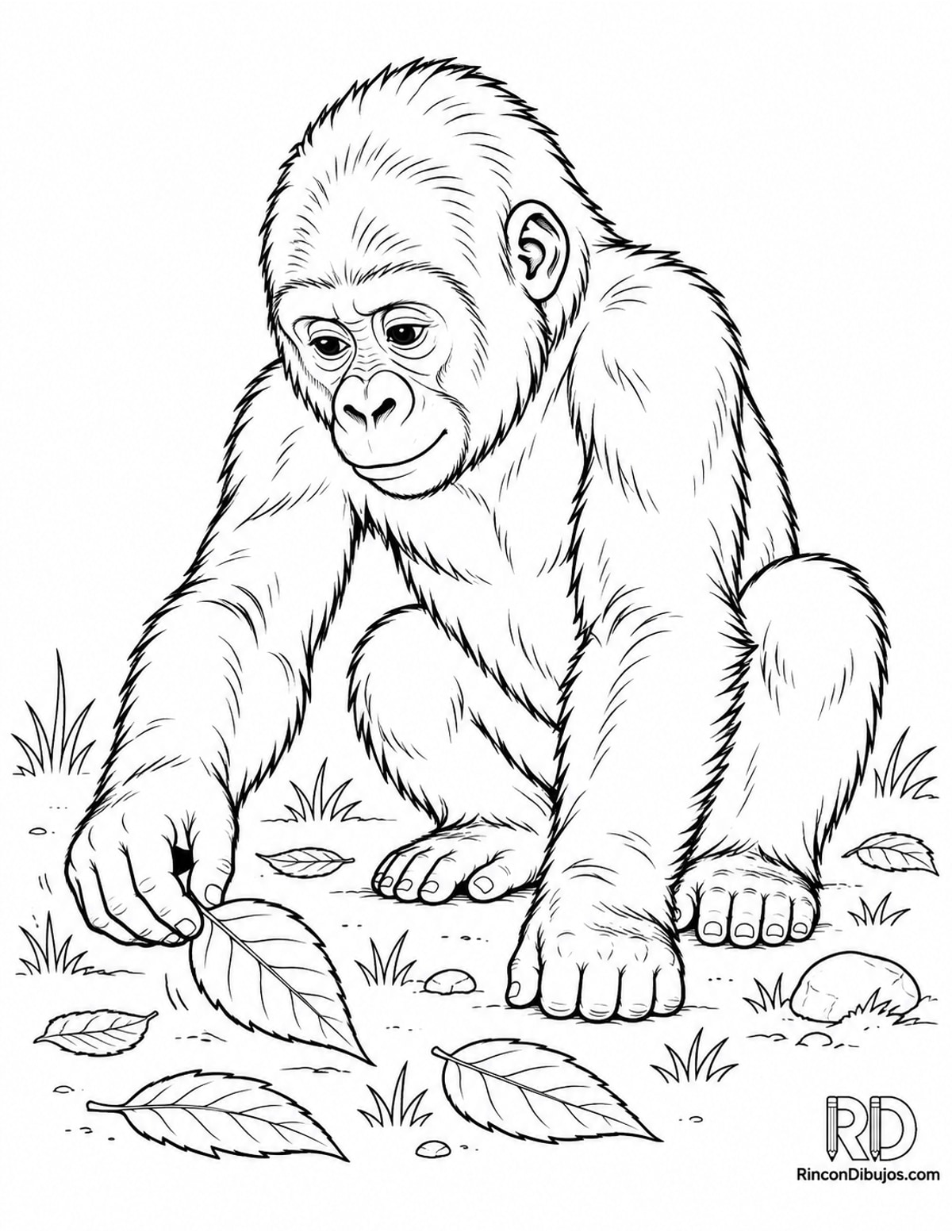 Dibujo de gorila joven agachado para colorear Dibujo de gorila joven agachado para colorear