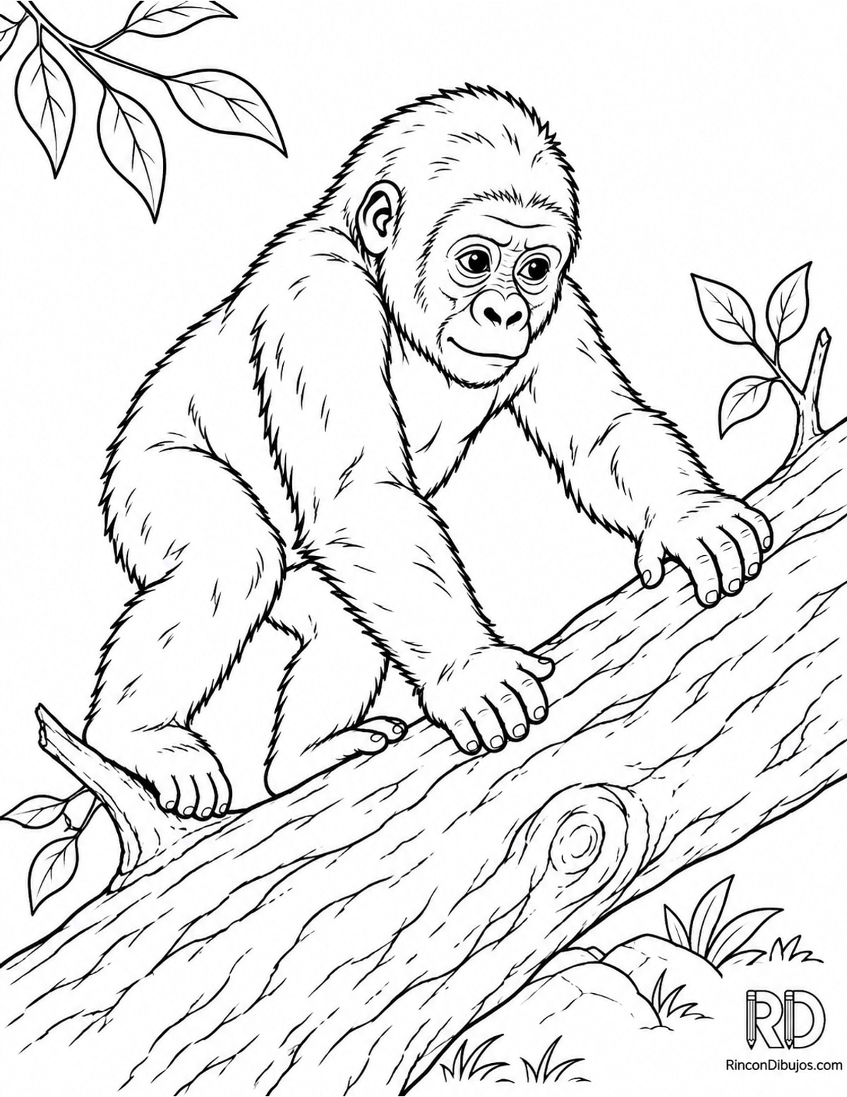 Dibujo de gorila joven trepando para colorear Dibujo de gorila joven trepando para colorear