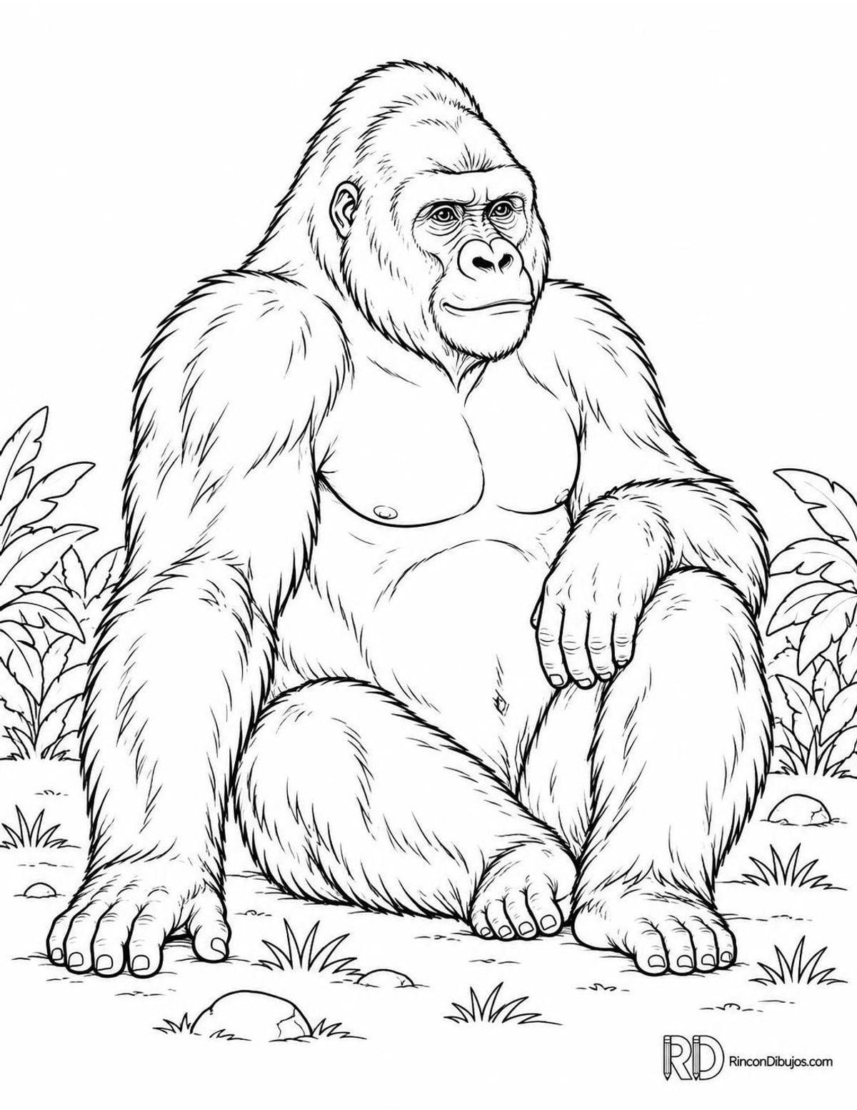 Dibujo de gorila sentado para colorear Dibujo de gorila sentado para colorear