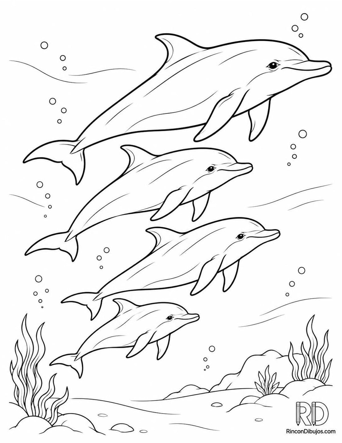 Dibujo de grupo de delfines para colorear Dibujo de grupo de delfines para colorear