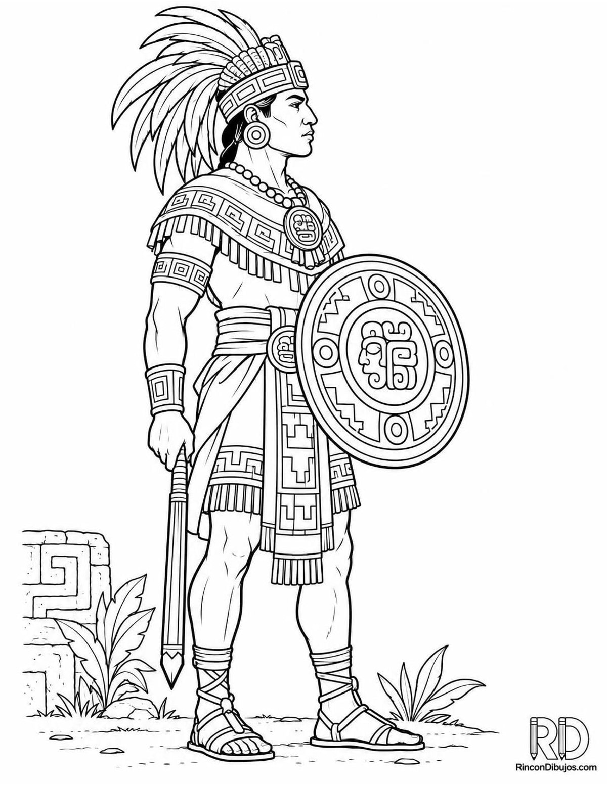 Dibujo de guerrero maya para colorear Dibujo de guerrero maya para colorear