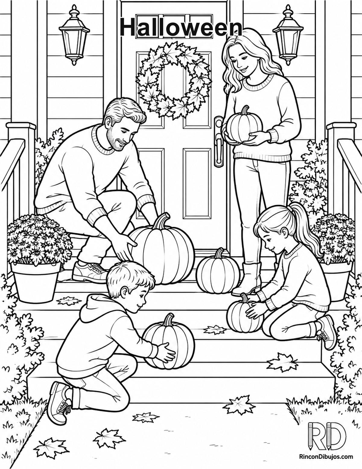 Dibujo de Halloween familia para colorear Dibujo de Halloween familia para colorear