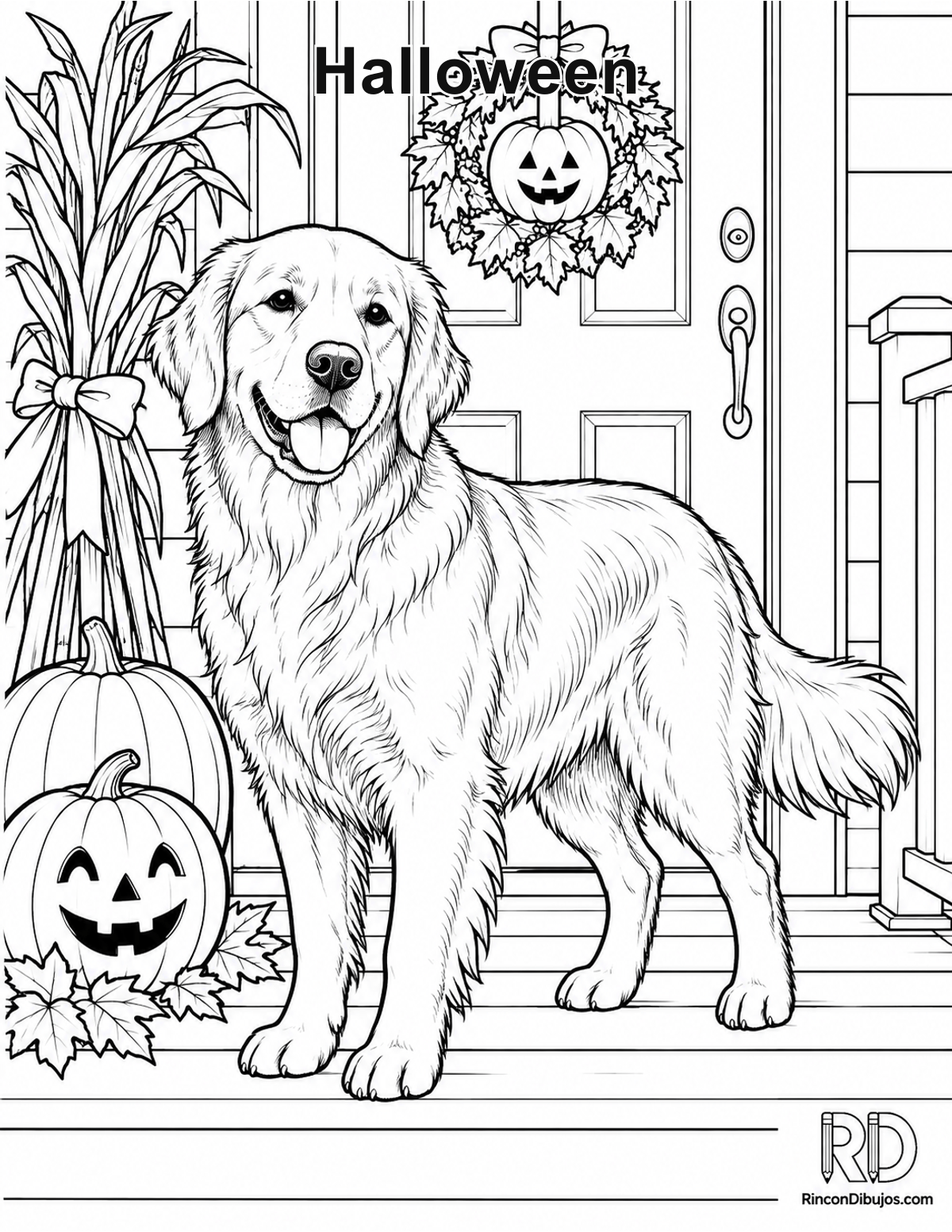 Dibujo de Halloween golden retriever para colorear Dibujo de Halloween golden retriever para colorear