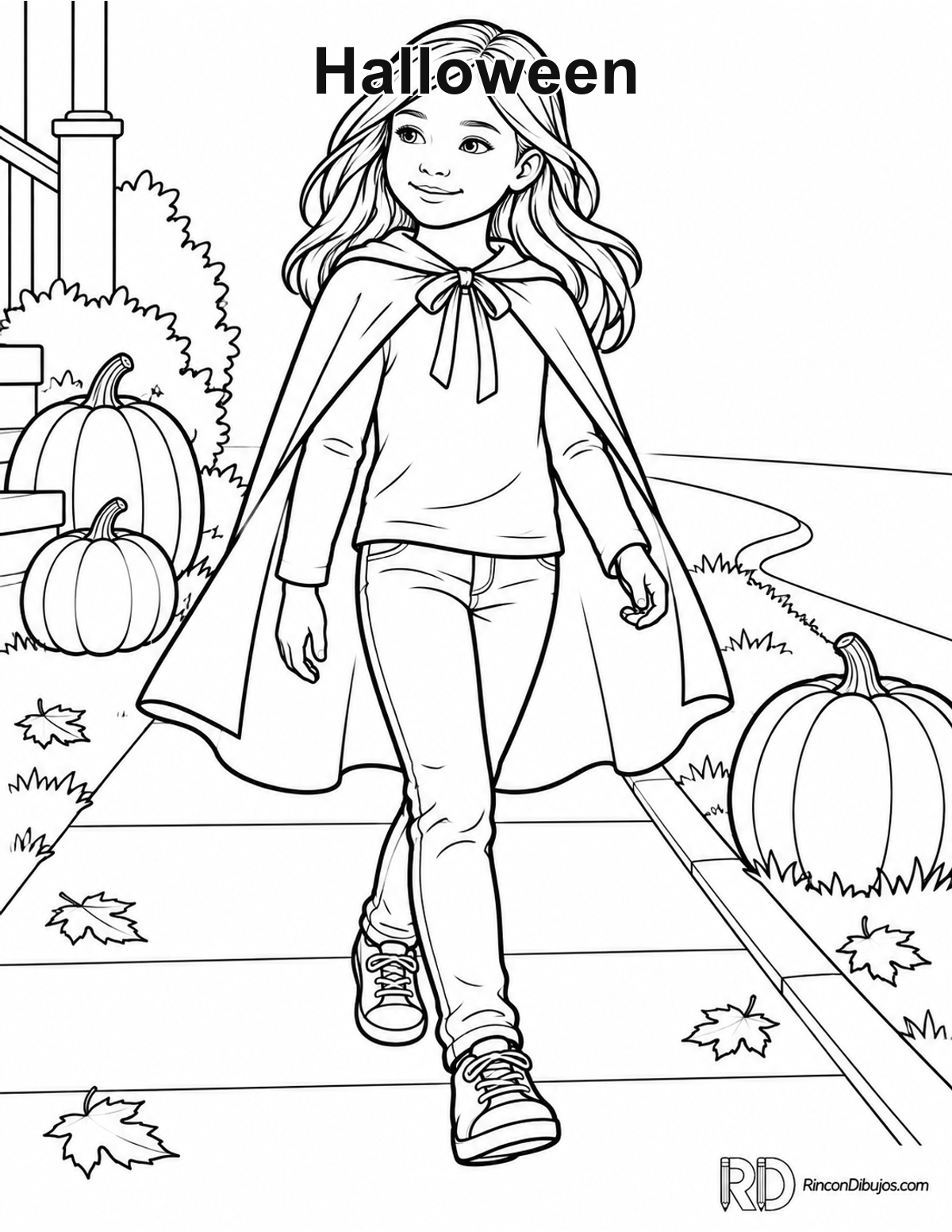 Dibujo de Halloween niña para colorear Dibujo de Halloween niña para colorear