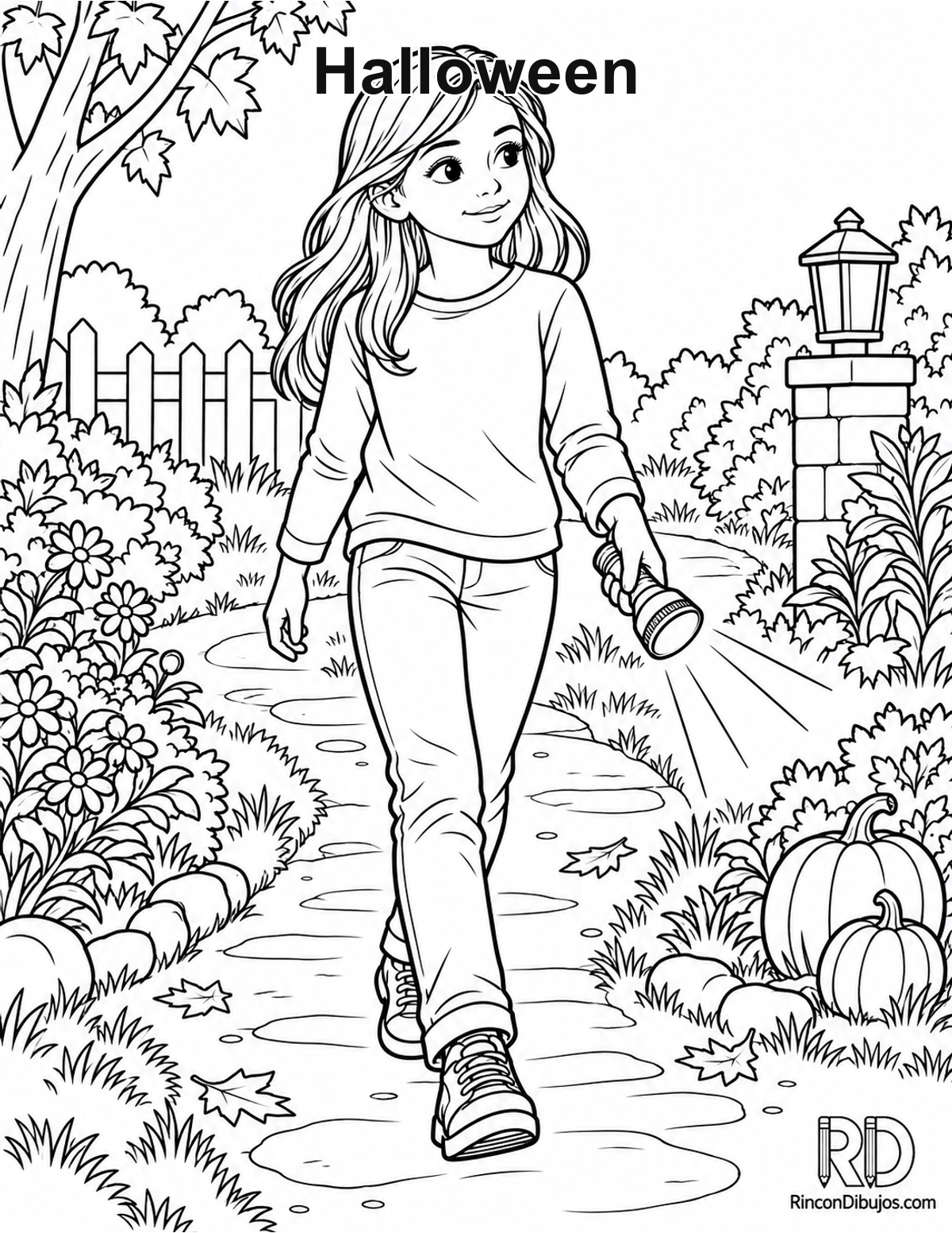 Dibujo de Halloween niña sosteniendo para colorear Dibujo de Halloween niña sosteniendo para colorear