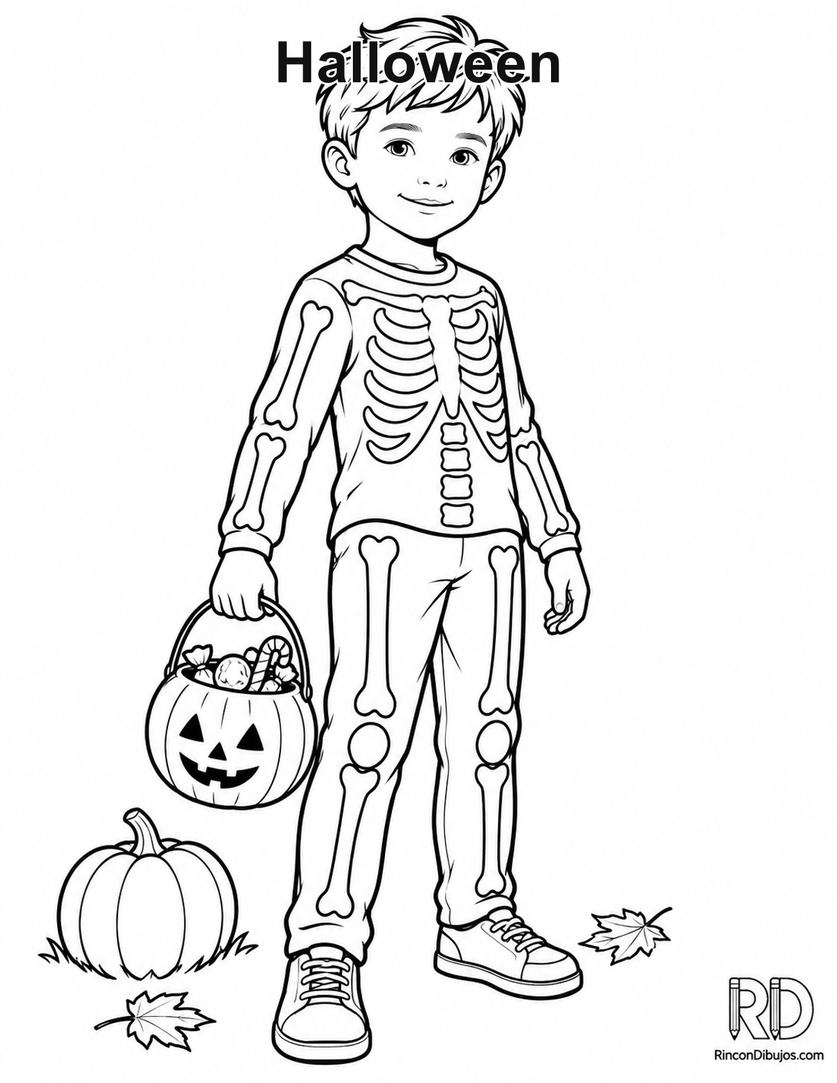 Dibujo de Halloween niño disfrazado para colorear Dibujo de Halloween niño disfrazado para colorear