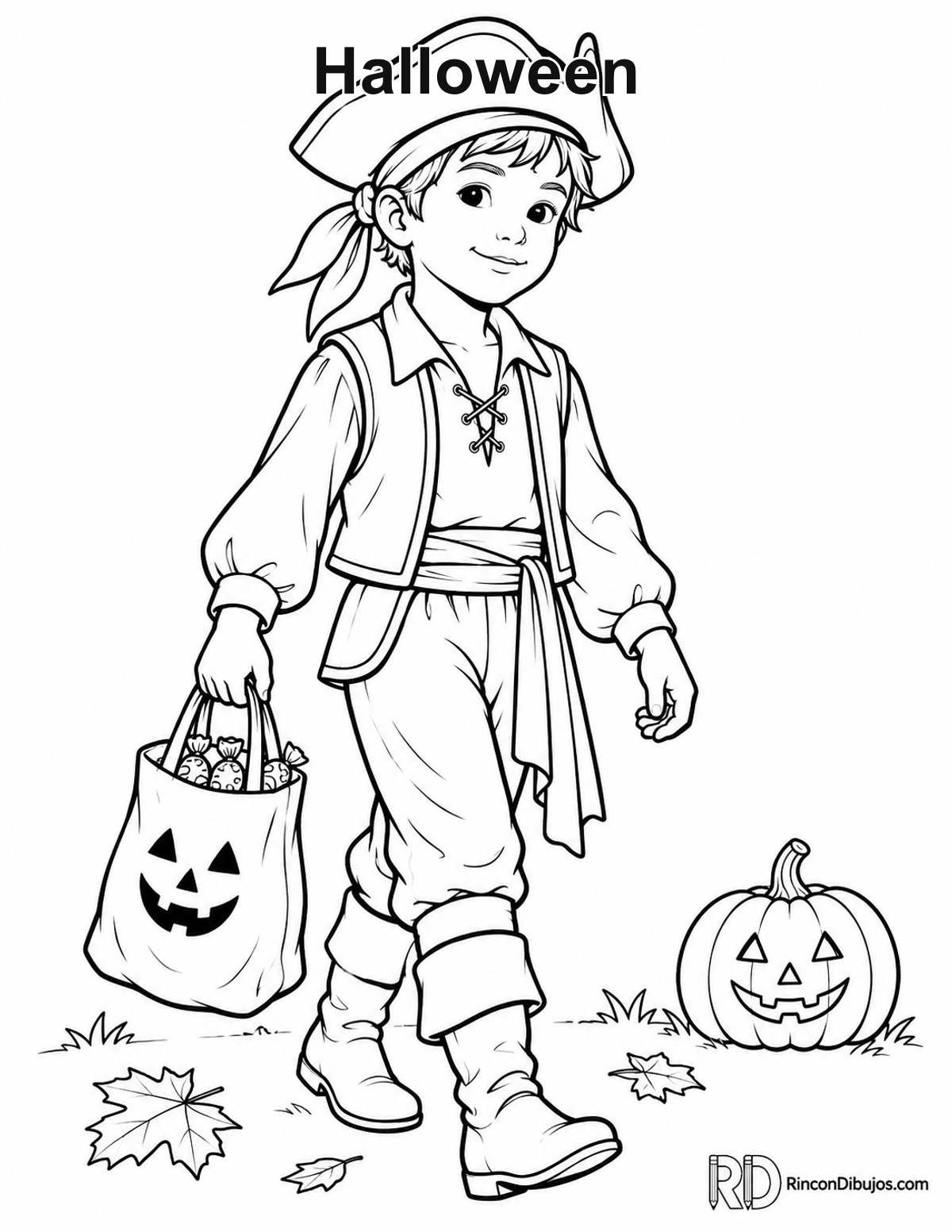 Dibujo de Halloween niño para colorear Dibujo de Halloween niño para colorear