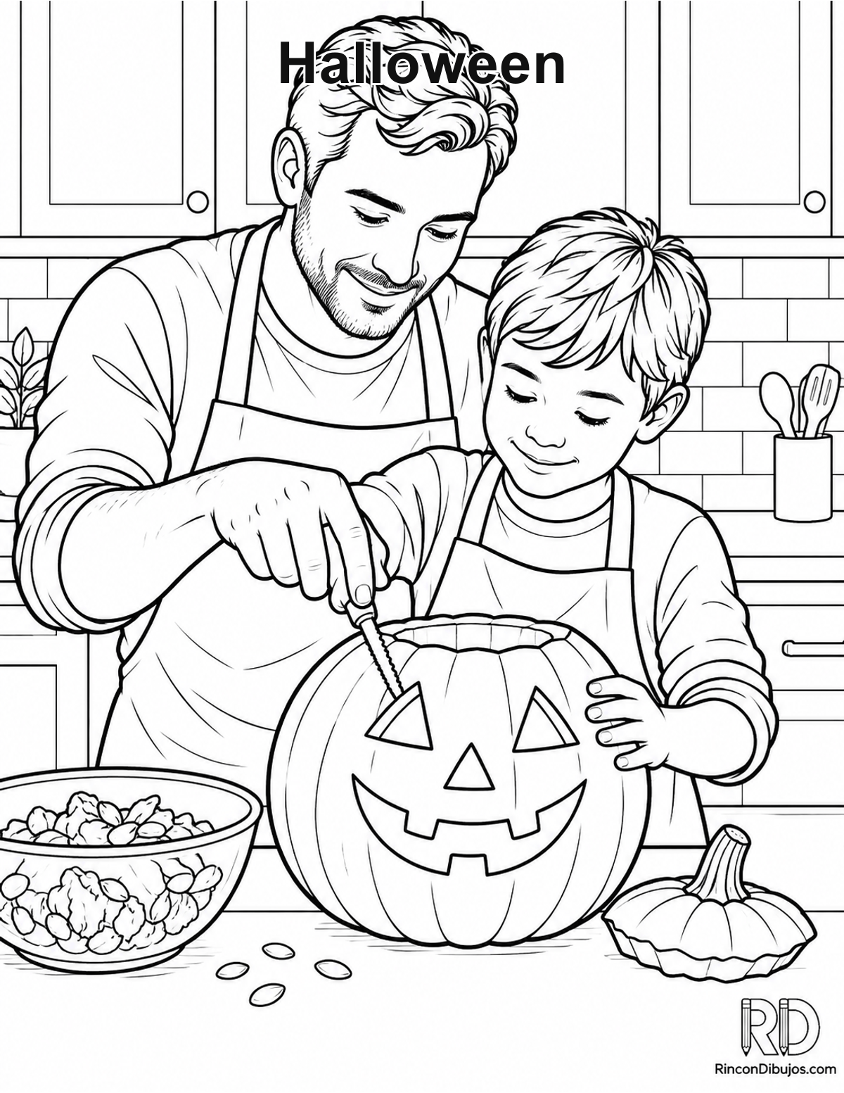 Dibujo de Halloween padre ayudando para colorear Dibujo de Halloween padre ayudando para colorear