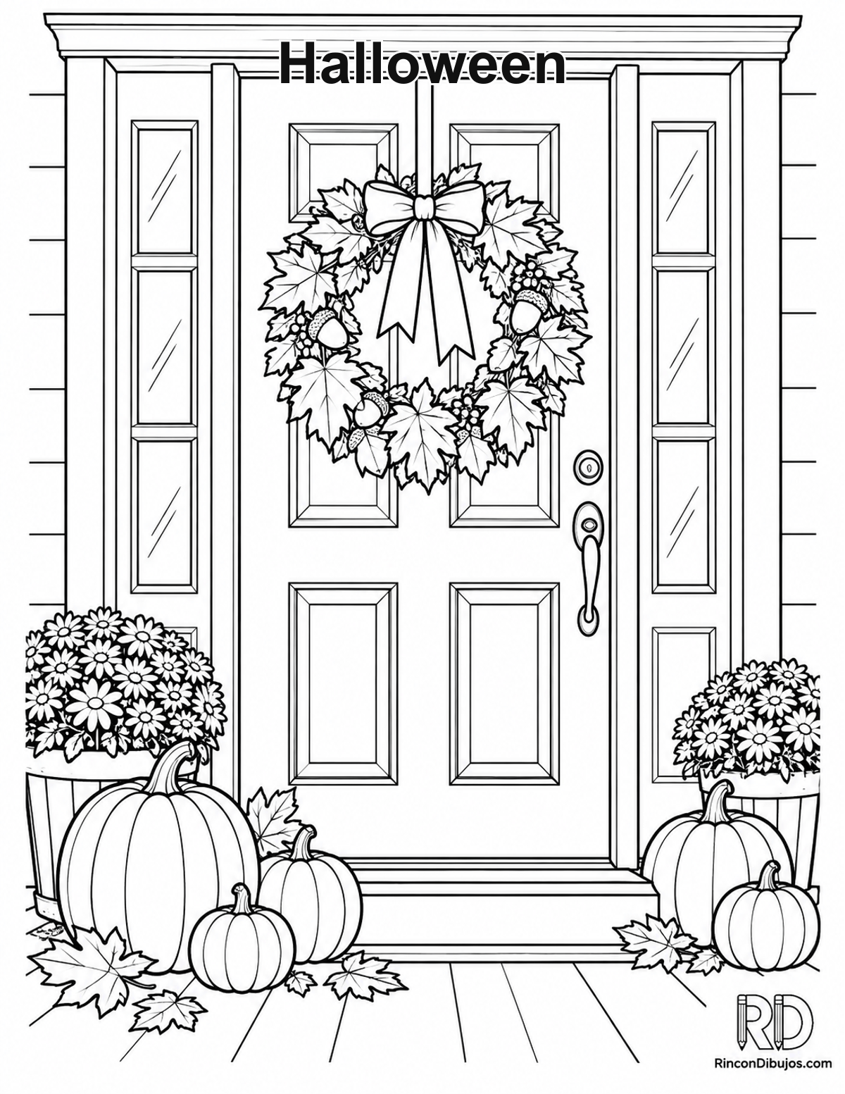 Dibujo de Halloween puerta decorada para colorear Dibujo de Halloween puerta decorada para colorear