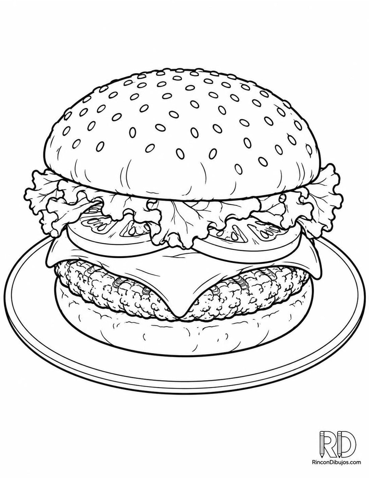 Dibujo de hamburguesa con queso para colorear