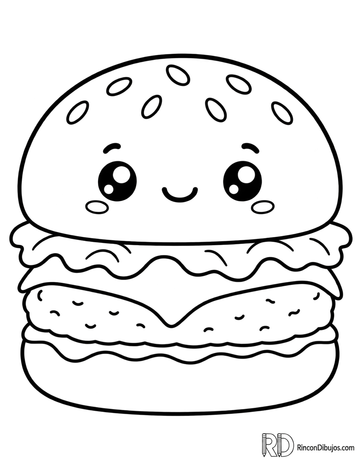 Dibujo de hamburguesa kawaii para colorear
