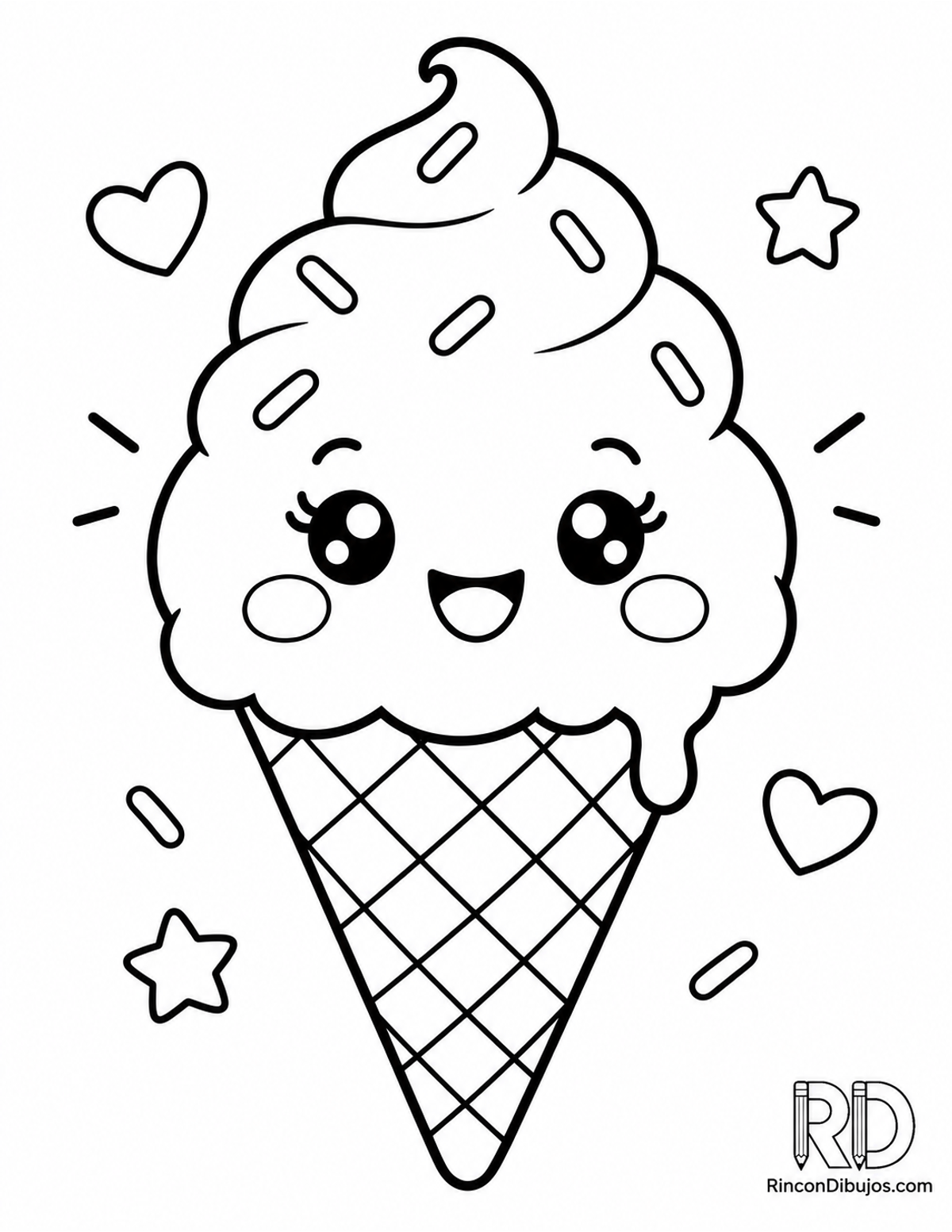 Dibujo de helado kawaii para colorear