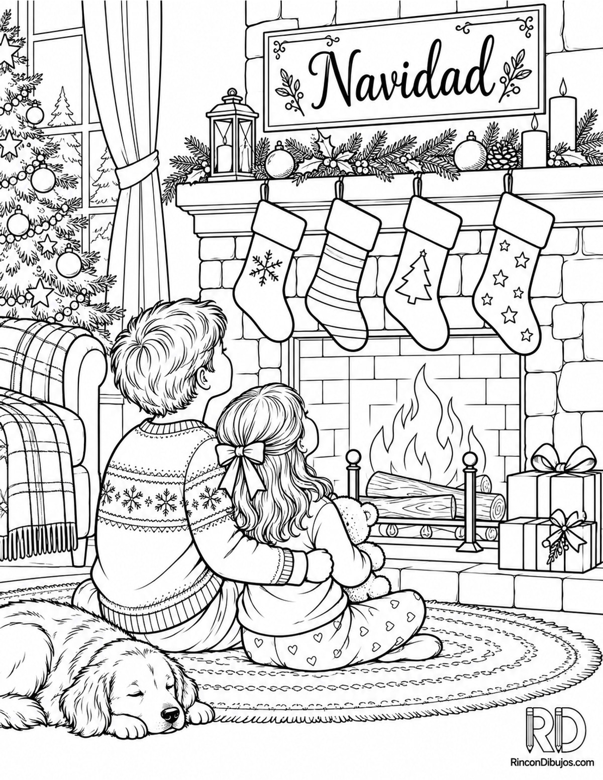 Dibujo de hermanos Navidad para colorear