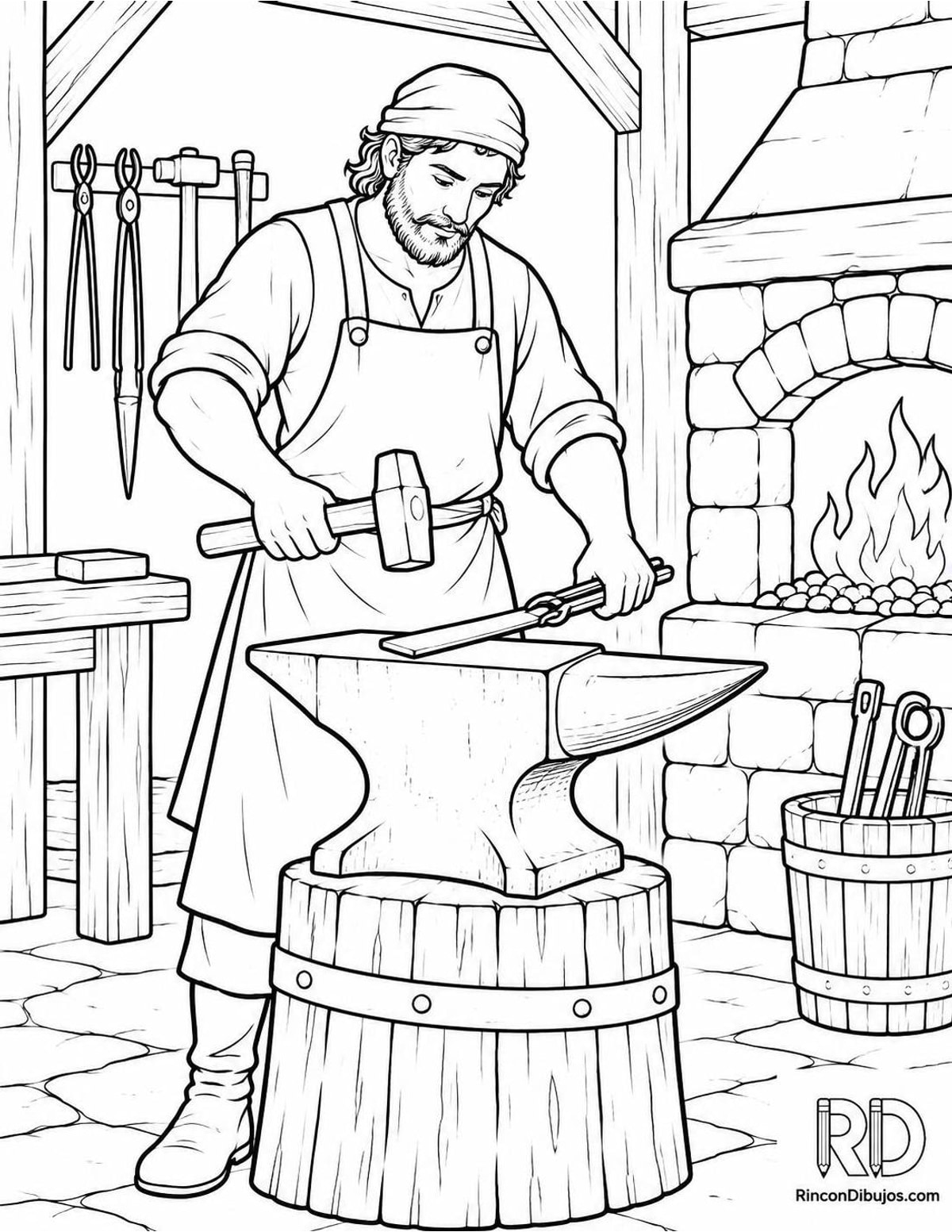 Dibujo de herrero medieval para colorear Dibujo de herrero medieval para colorear
