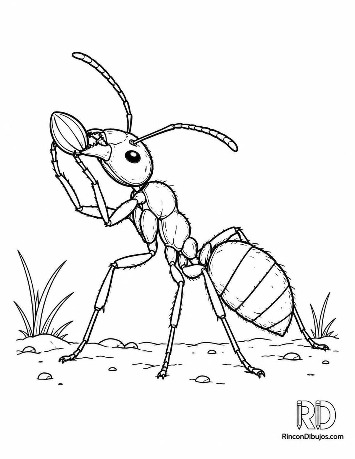 Dibujo de hormiga con semilla para colorear Dibujo de hormiga con semilla para colorear
