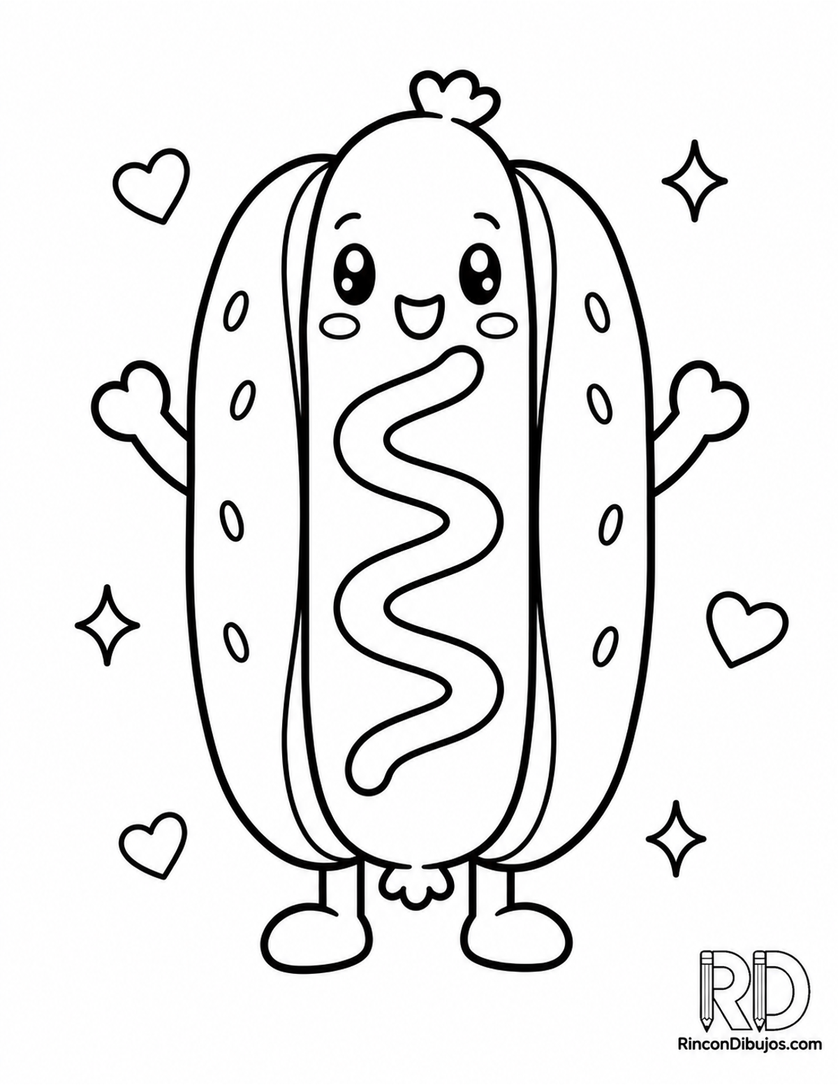 Dibujo de hot dog kawaii para colorear